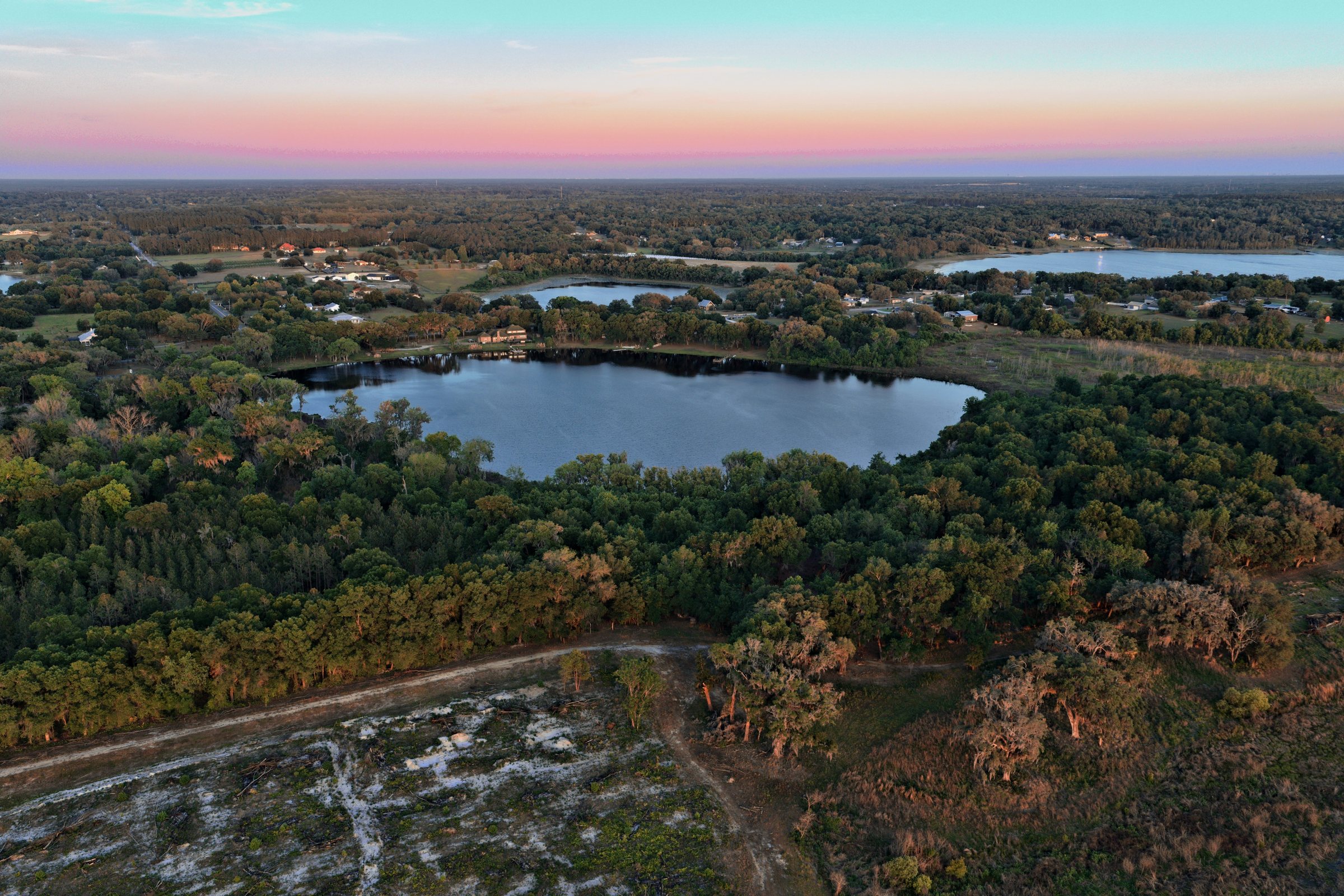 Double Lakefront aerial Lake County 115 acres